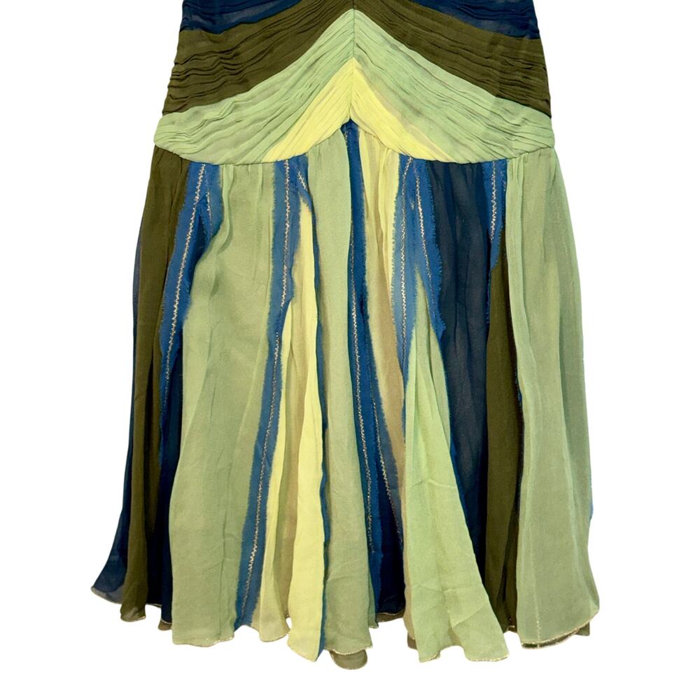 NWT Mandalay Quartz Green Blue Silk Beaded Sequin Midi Evening Gown Dress Size 6 - Picture 4 of 16